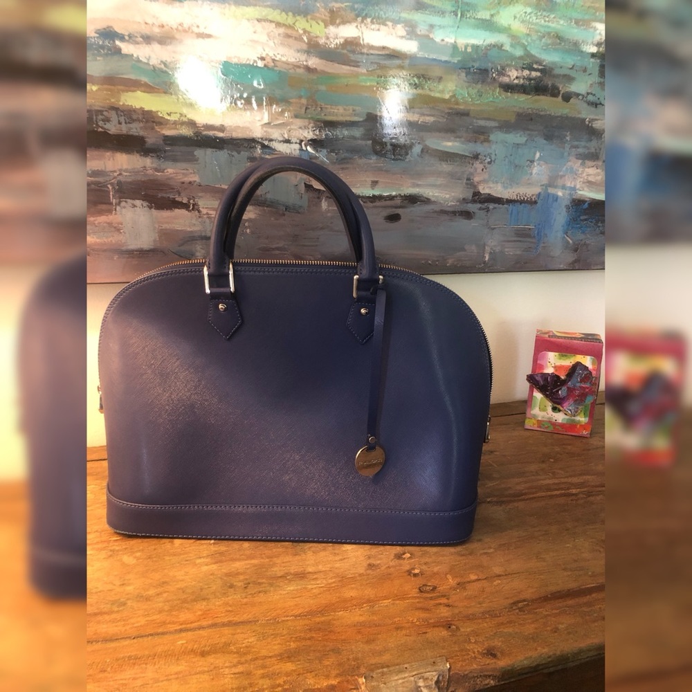 Pulcati Blue Structured Saffiano Leather Satchel
